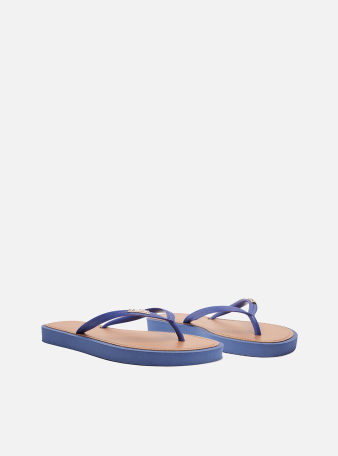 Chinelo de Dedo Tiras Azuis Palmilha Marrom