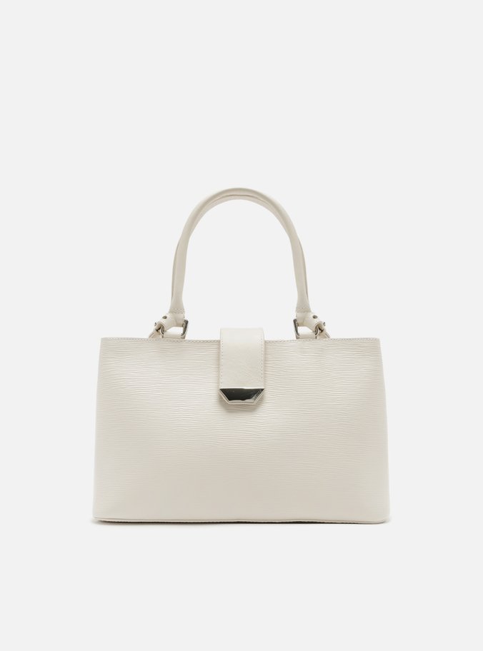 Bolsa Shopping Branca Couro Textura Média
