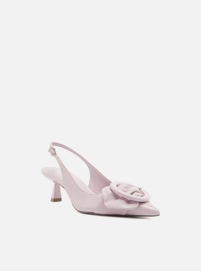 Scarpin Lilás Couro Slingback Fivela Redonda