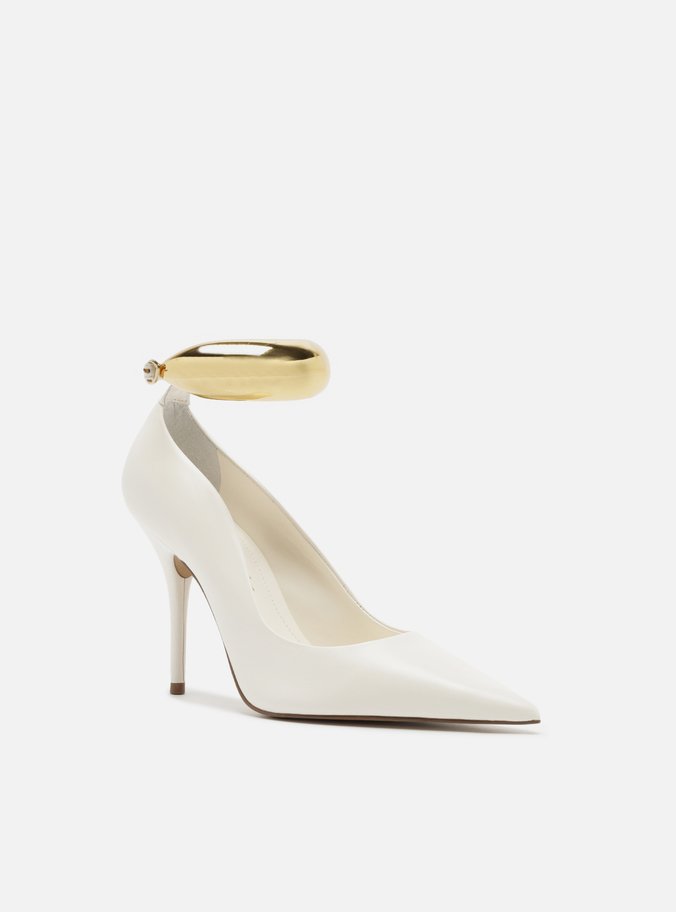 Scarpin Branco Couro Salto Alto