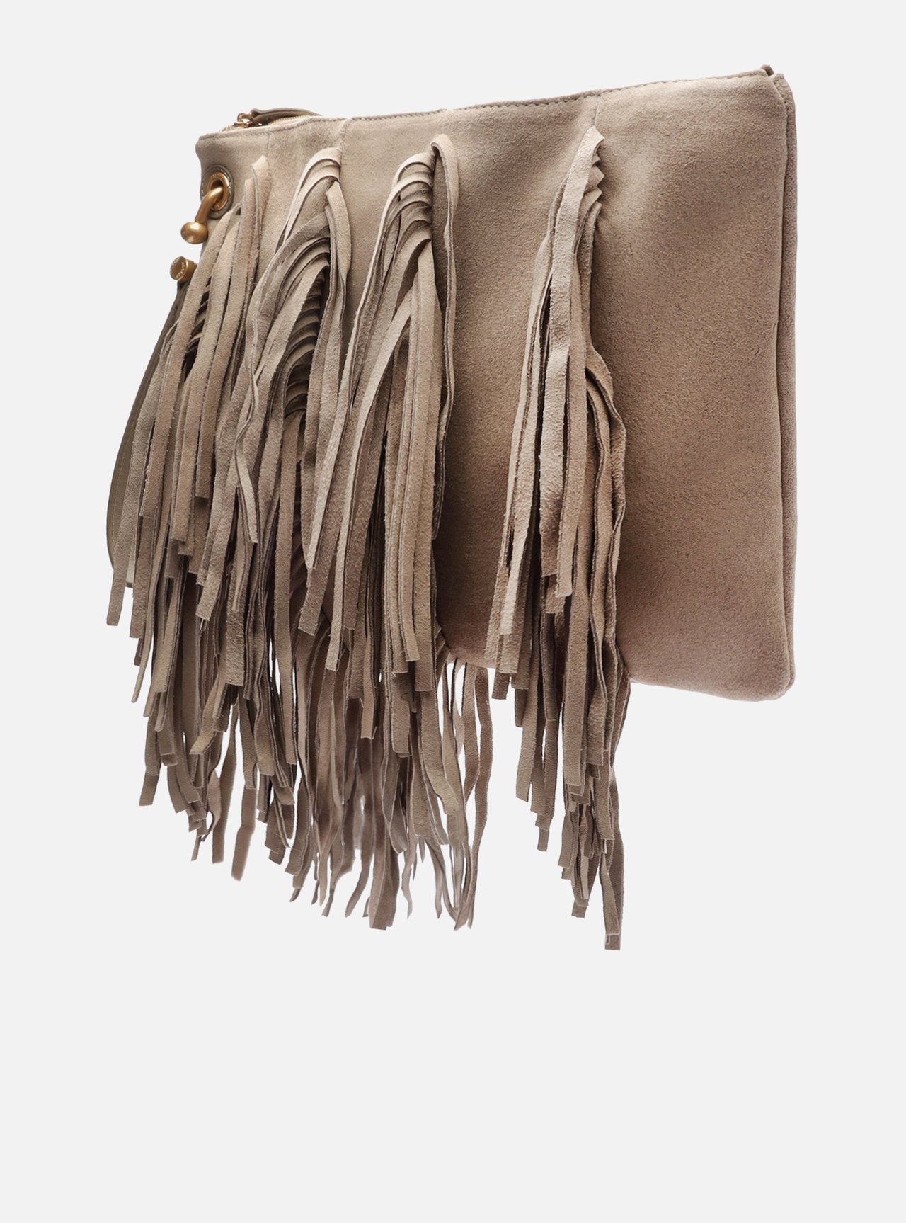 Bolsa Tiracolo Cinza Suede Grande Franjas — foto 2