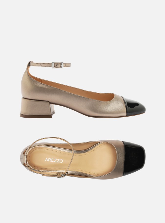 Sapato Boneca Dourado Bico Quadrado Cap Toe