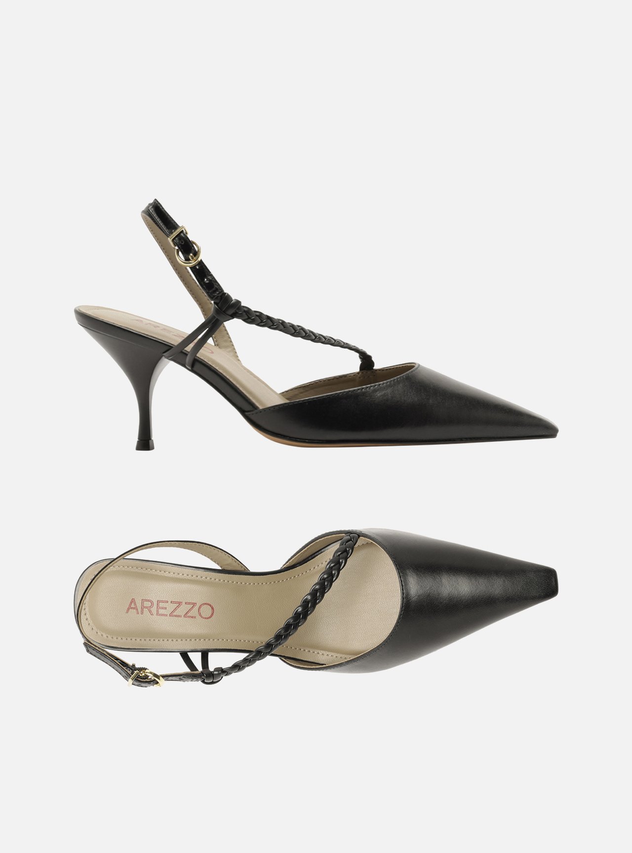 Scarpin Marrom Salto Bloco Tiras Trançadas Slingback — foto 5