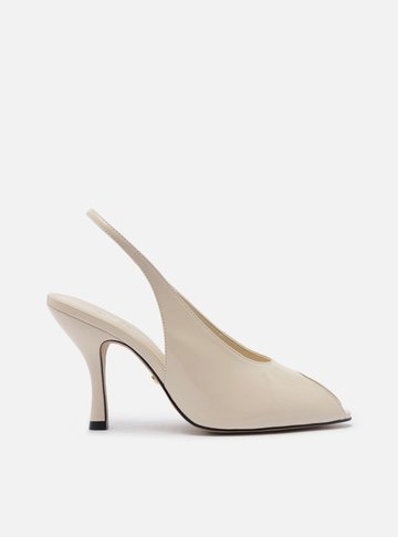 Peep Toe Branco Verniz Salto Alto Slingback
