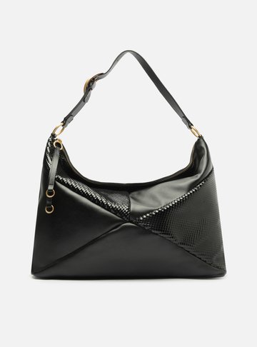 Bolsa Hobo Preta Couro Grande Texturizada
