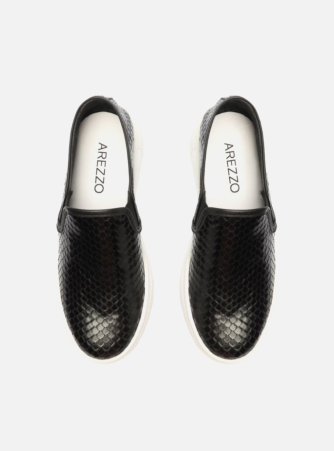 Slip On Preto Couro Snake Flatform