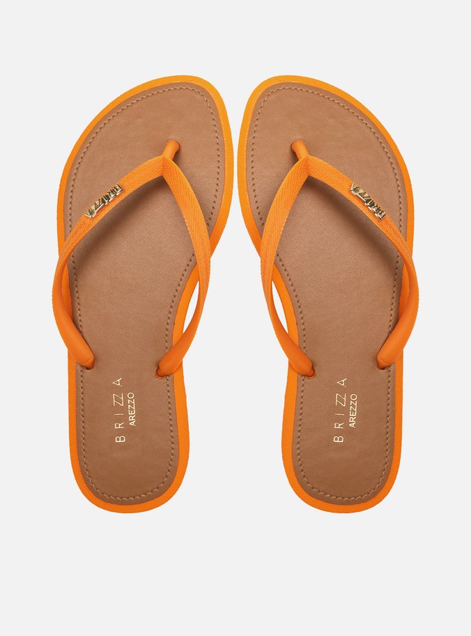 Chinelo de Dedo Tiras Laranja Palmilha Marrom
