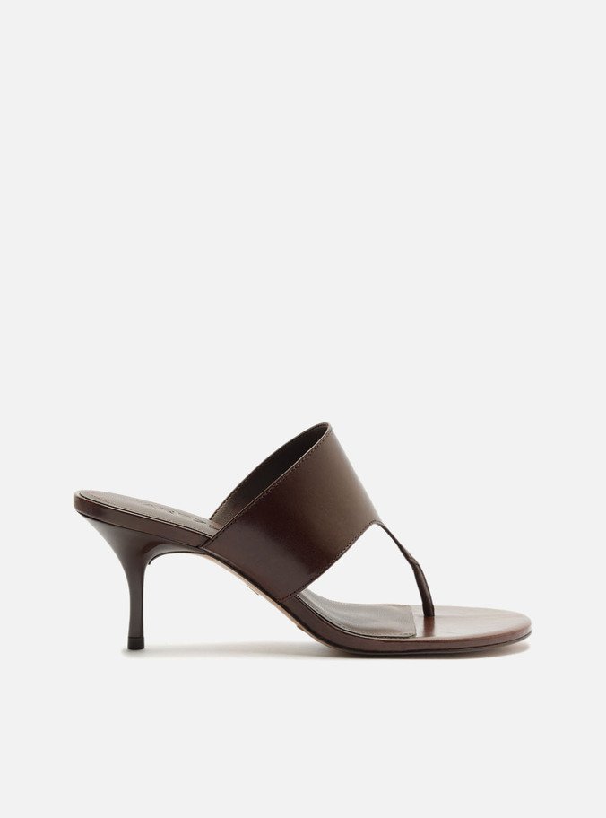 Tamanco Marrom Couro Salto Fino