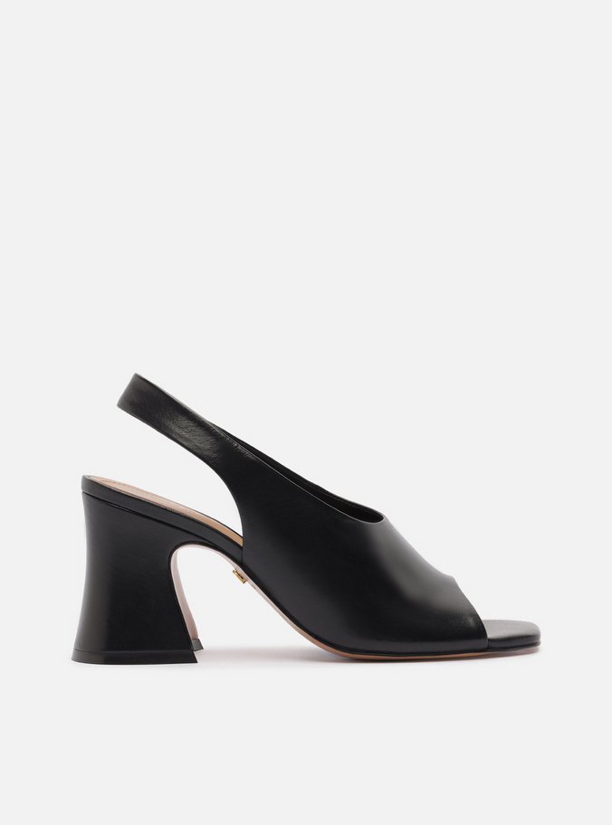 Sandal Boot Preta Couro Salto Bloco Tira