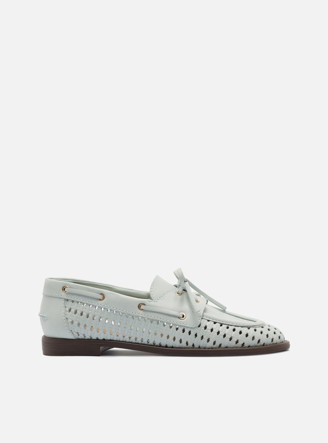 Mocassin Azul Couro Bico Redondo Laço