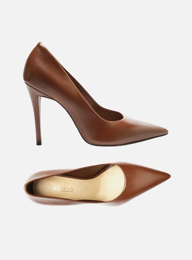 Scarpin Marrom Couro Salto Alto Fino