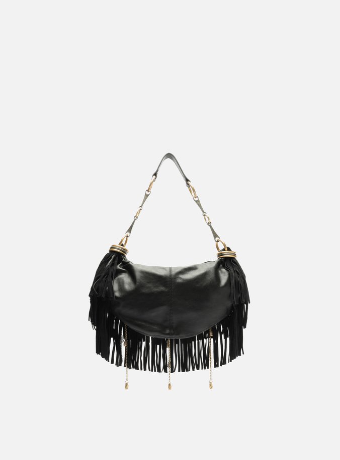 Bolsa Hobo Preta Camurcina Pequena Franjas