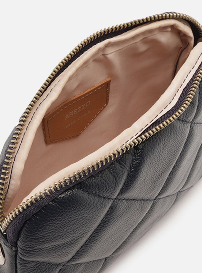 Bolsa Tiracolo Azul Couro Mizz Pequena Zíper