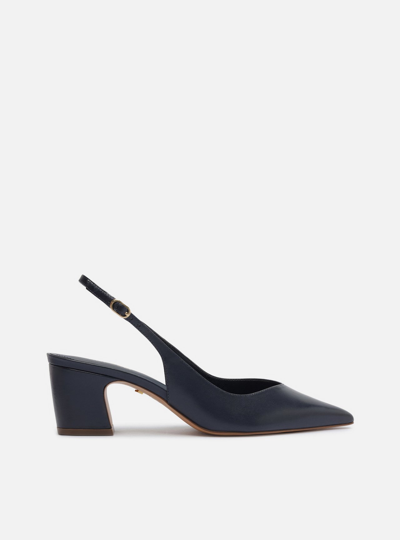 Scarpin Azul Couro Salto Médio Bloco Slingback — foto 1