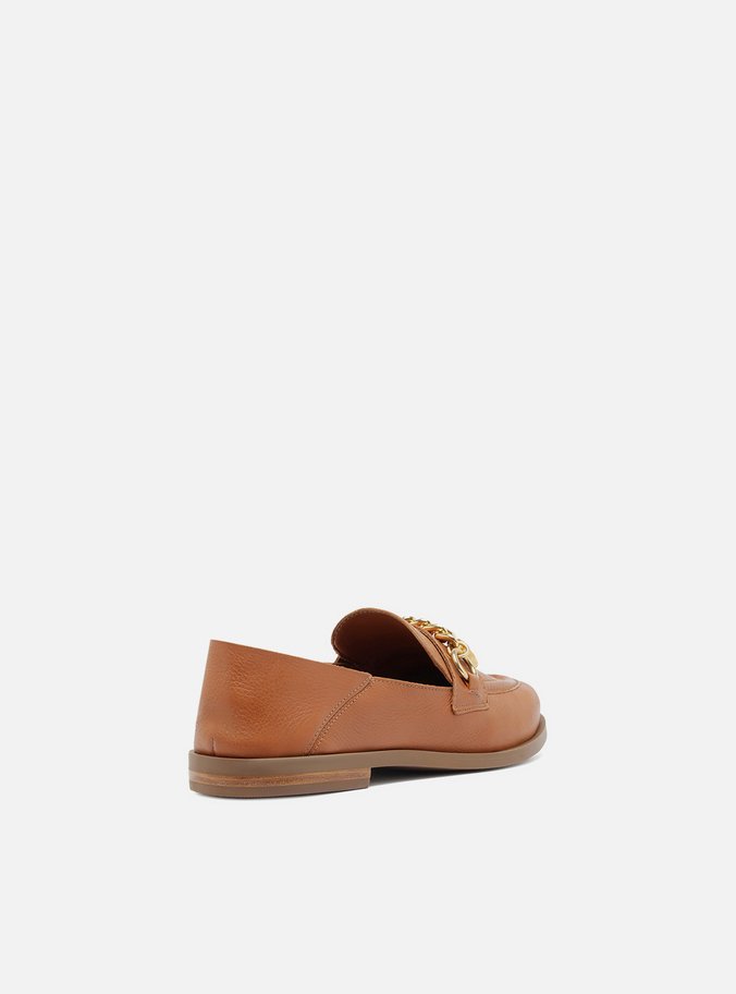 Mocassim Marrom Couro Corrente Pingente