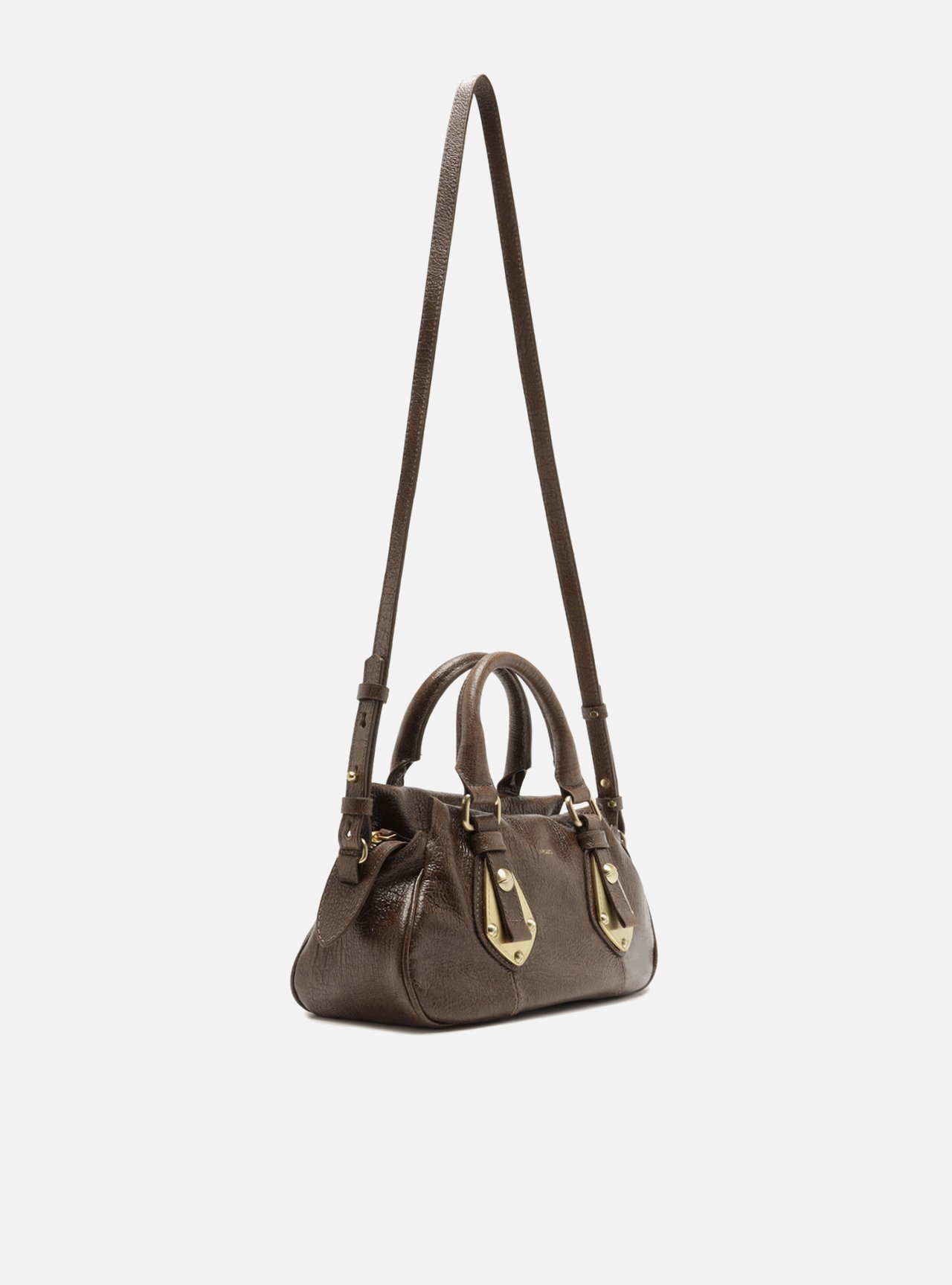 Bolsa Tote Marrom Couro Pequena Metais — foto 5