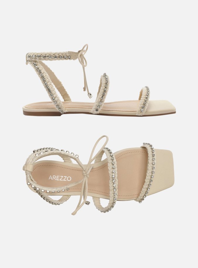 Sandália Rasteira Off-White Strass Mykonos