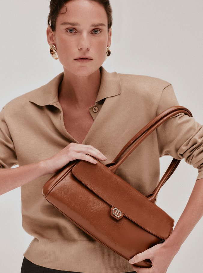 Bolsa Shoulder Couro Marrom Média