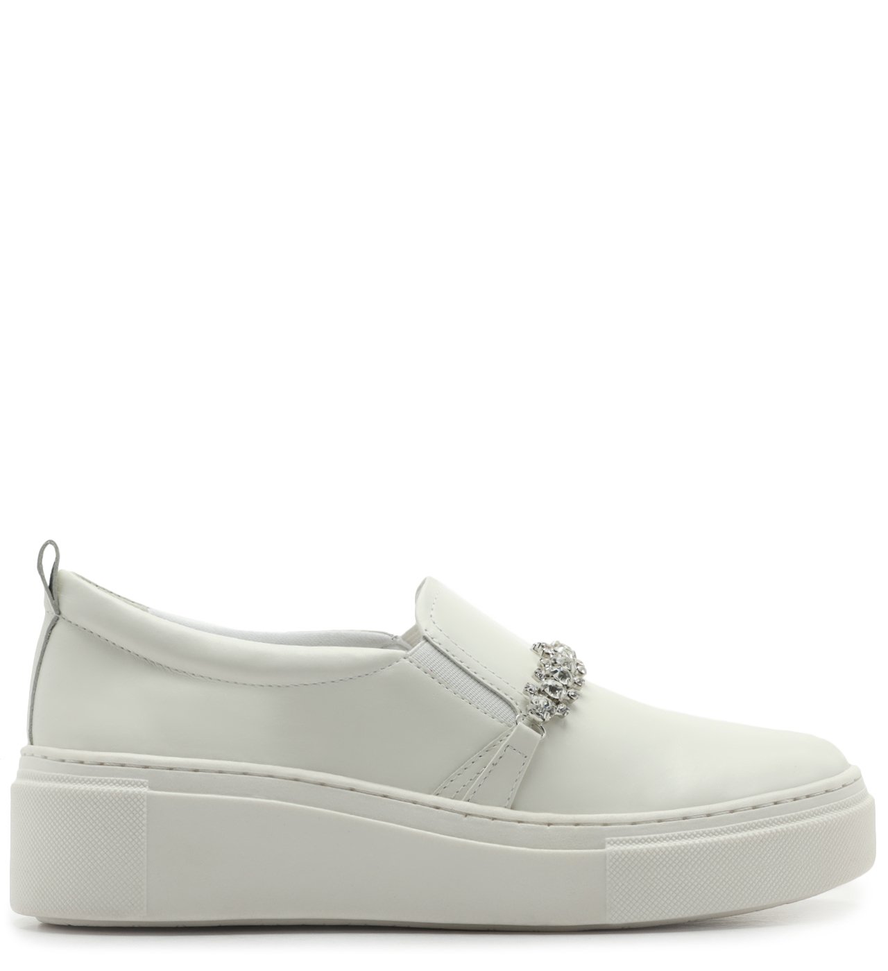 Arezzo Tenis Slip Com Pedraria Tênis Slip On Branco Couro Sola Alta  Pedrarias Bianco Arezzo