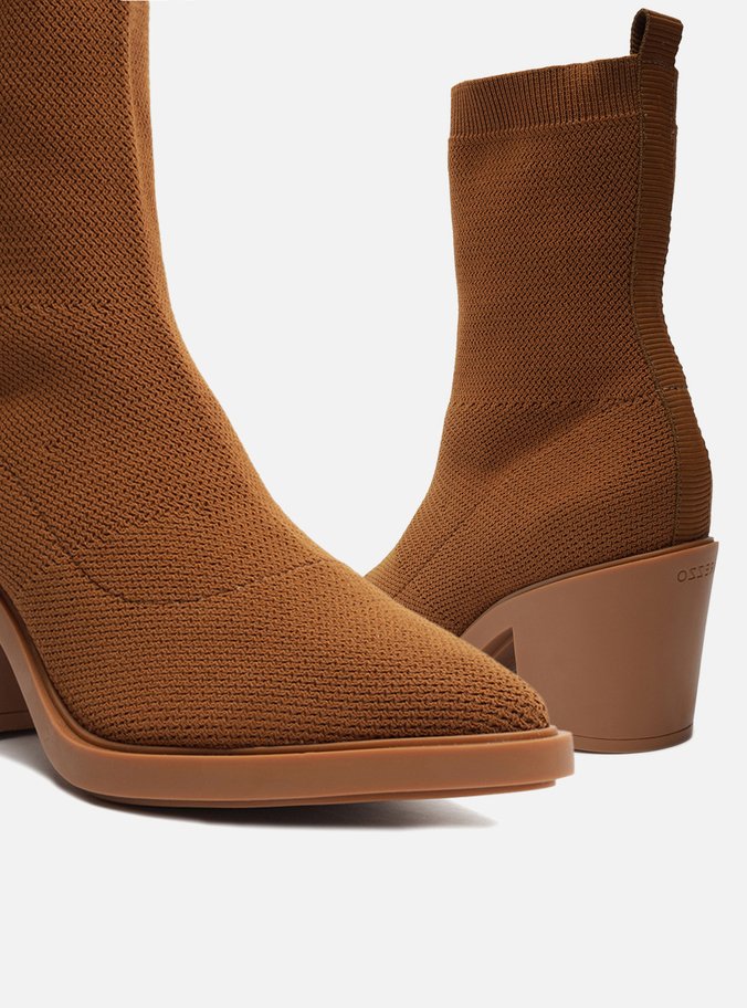 Bota Marrom Knit Cano Médio Western