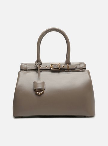 Bolsa Tote Cinza Couro Grande Bag Charm Victória