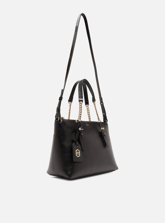 Bolsa Tote Preta Couro Grande Alça Corrente
