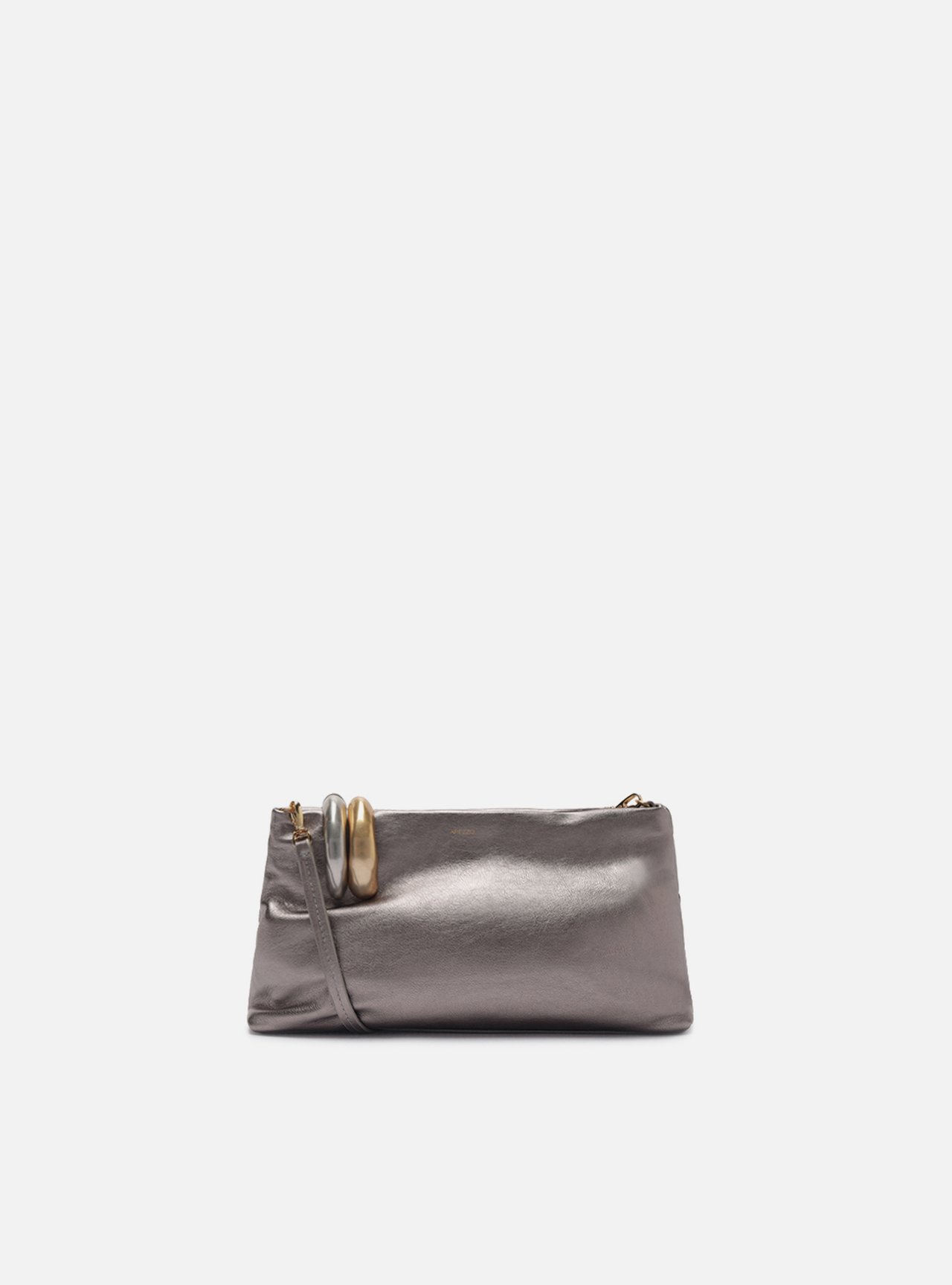 Bolsa Clutch Prateada Couro Média Soft Metais — foto 3