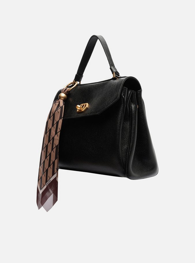 Bolsa Satchel Preta Couro Média Lenço