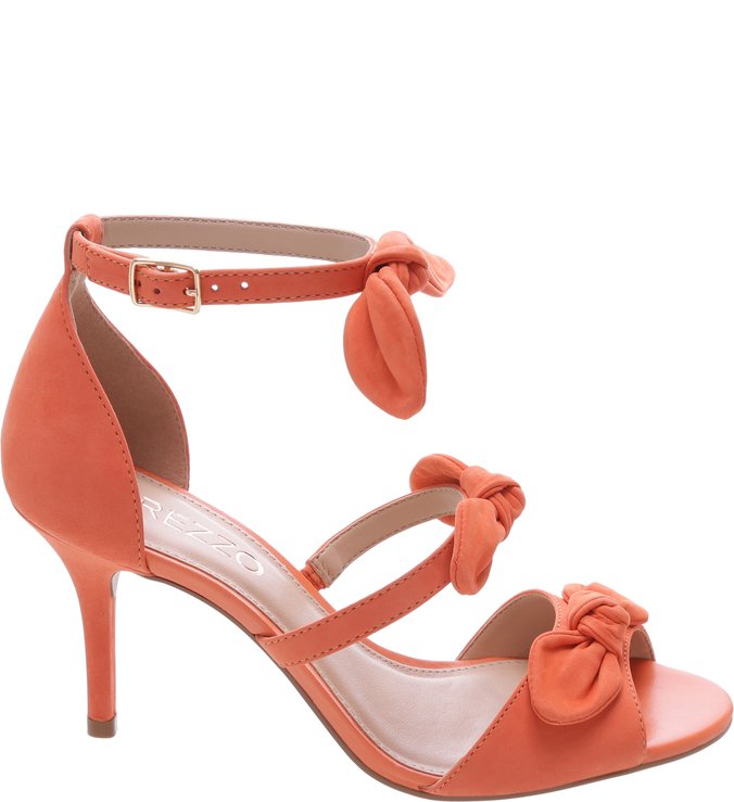 Sandália Nobuck Salto Médio Tiny Bow Coral Blush