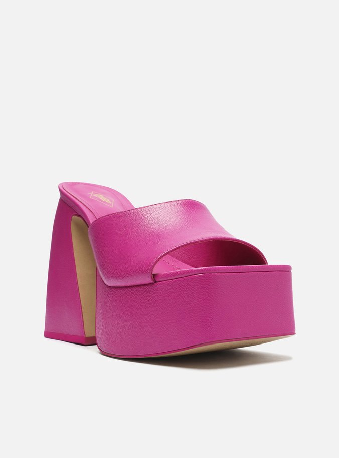 Mule Rosa Couro Meia Pata Salto Flare Megan