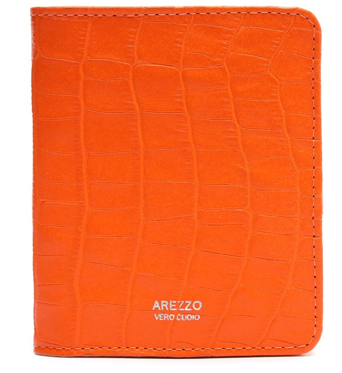 Carteira Laranja Couro Croco Quadrada