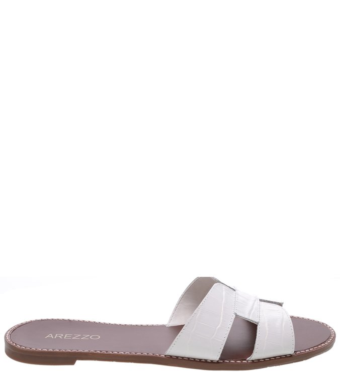 Chinelo Slide Couro Croco Rasteiro Bianco