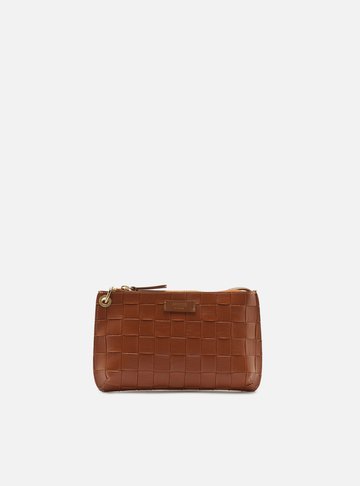 Arezzo — Bolsa Tiracolo Marrom Tressê Pequena Tag