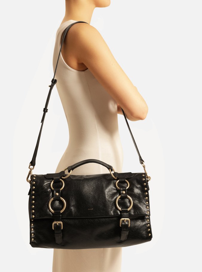 Bolsa Satchel Preta Couro Cora Grande
