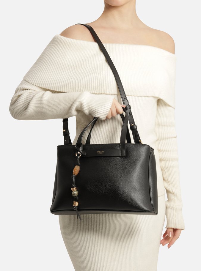 Bolsa Tote Preta Grande Bag Charm Pedras