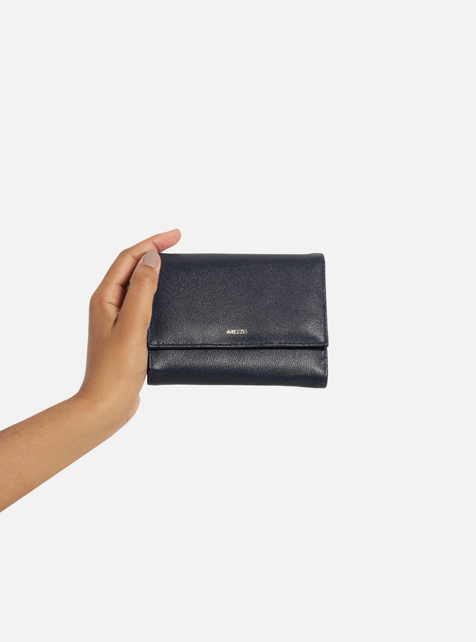 Carteira Azul Couro Média Básica