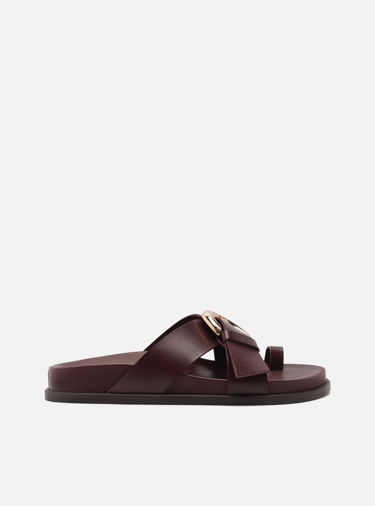 Sandália Papete Vermelha Couro Flatform Fivela Dourada — foto 1