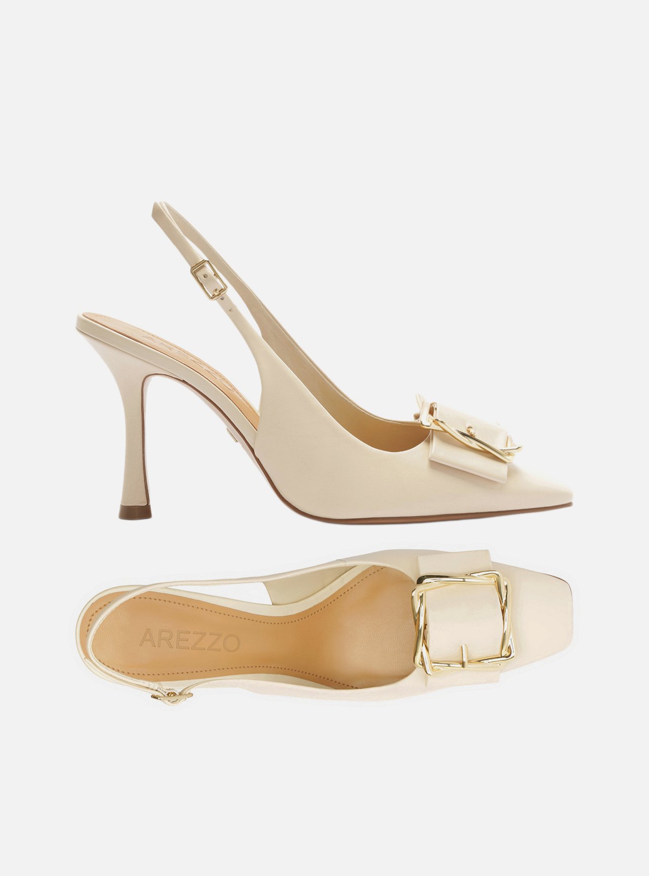 Scarpin Off-White Couro Slingback Salto Alto Fivela — foto 6