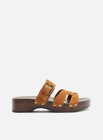 Sandália Clog Marrom Acamurçada Flatform Lauren