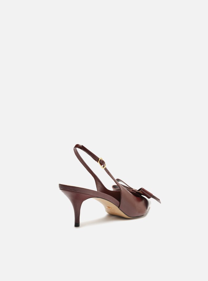 Scarpin Vermelho Couro Slingback Laço Lateral