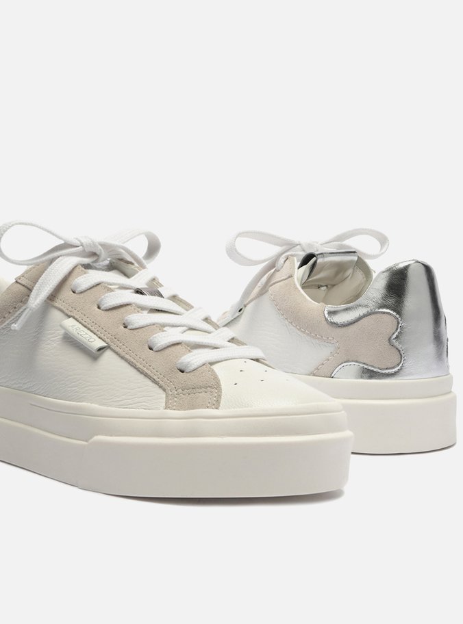 Tênis Branco Couro Detalhes Silver