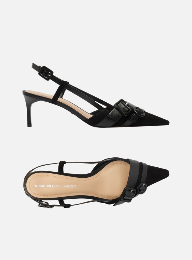 Scarpin Preto Nobuck Salto Baixo Slingback