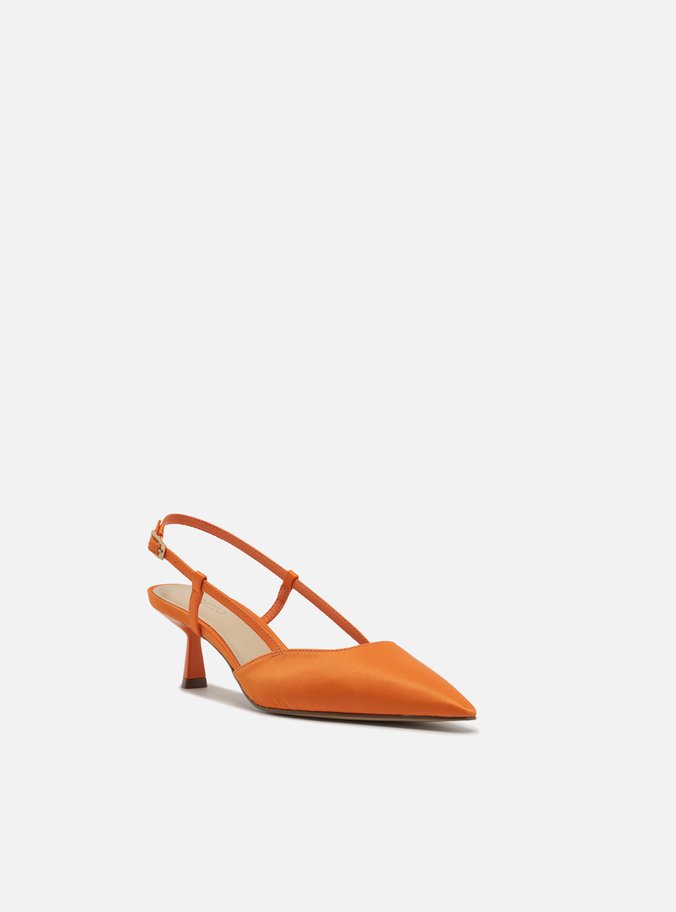 Scarpin Laranja Cetim Salto Baixo Geométrico