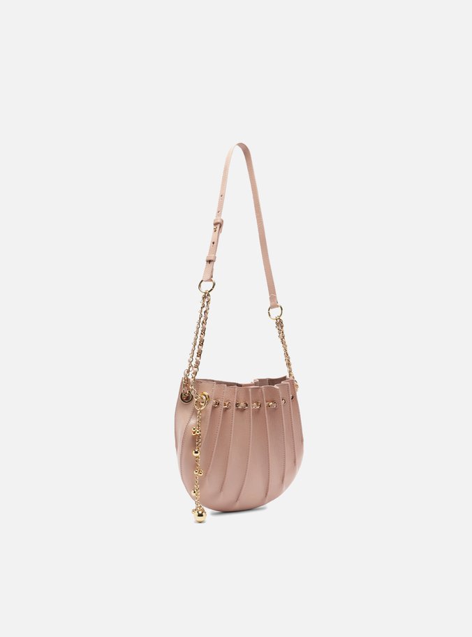 Bolsa Tiracolo Pequena Couro Rosa Corrente