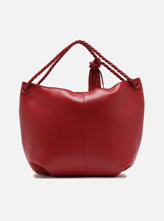 Bolsa Hobo Vermelha Couro Grande Tressê Bicolor