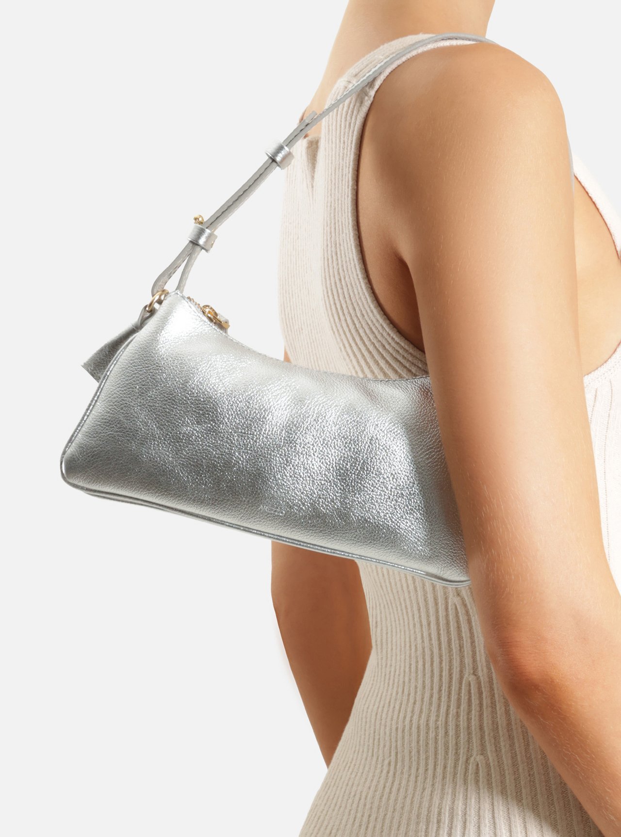 Bolsa Shoulder Prateada Couro Pequena — foto 6