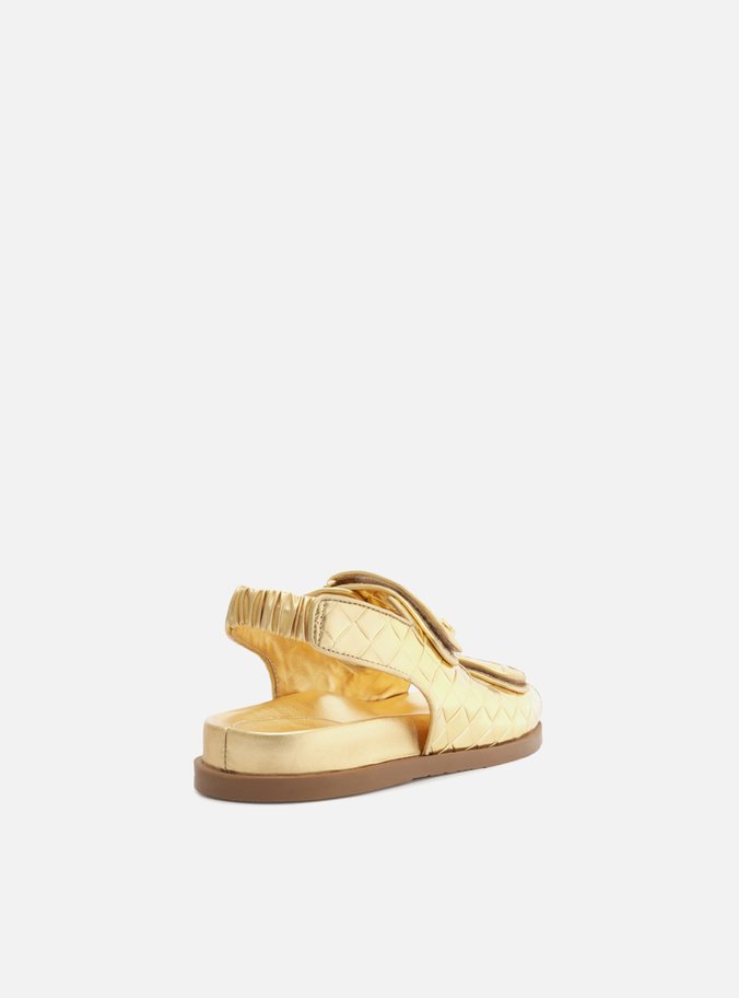 Sandália Papete Dourada Tressê Velcro