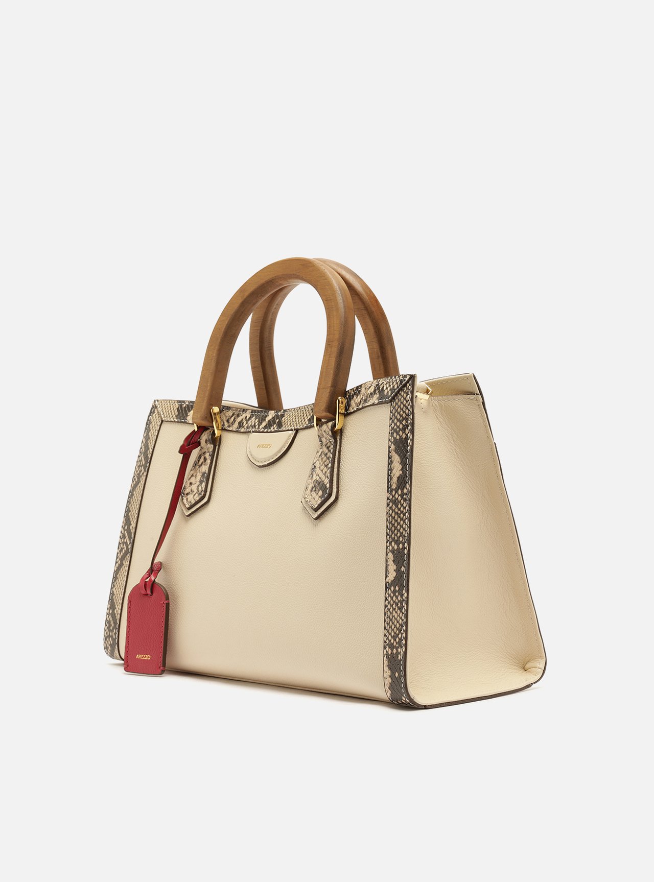 Bolsa Tote Preta Couro Média Alça Madeira — foto 2