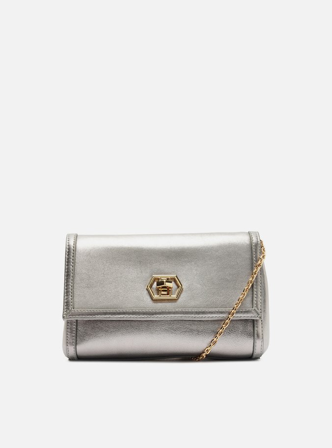 Bolsa Tiracolo Prata Couro Média Encaixe Metal