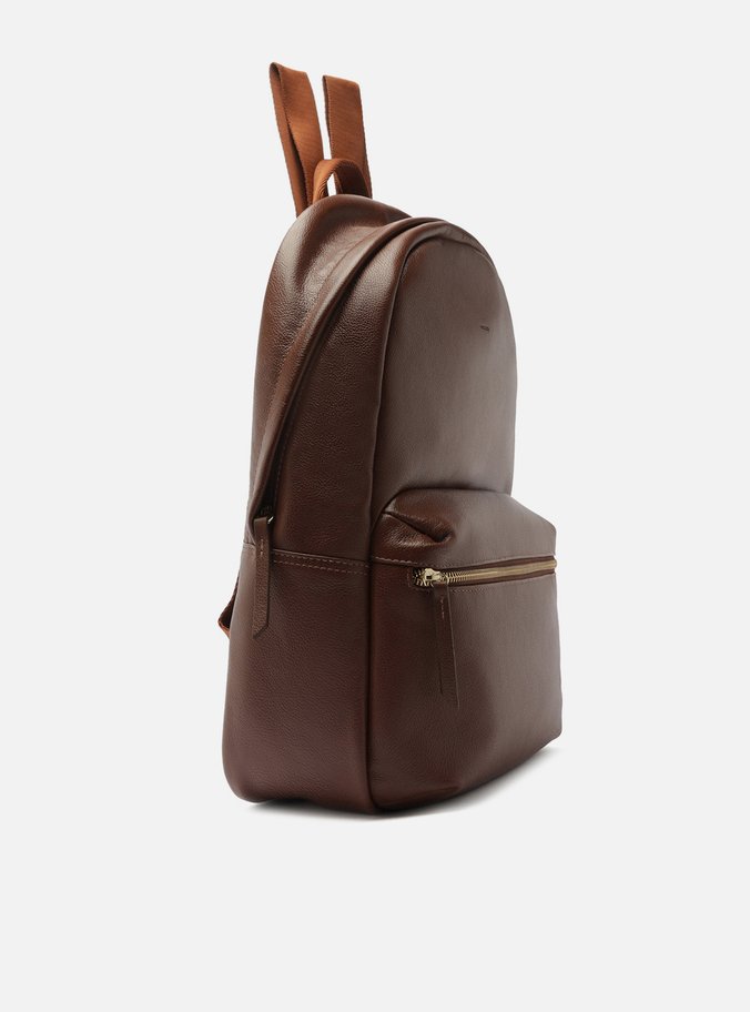 Mochila Marrom Couro Grande Bolso Frontal